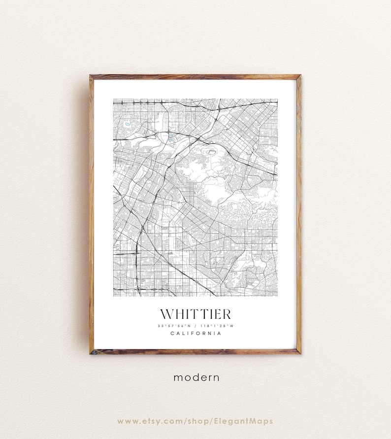 Whittier California Map Whittier CA Map Whittier City Print Etsy UK