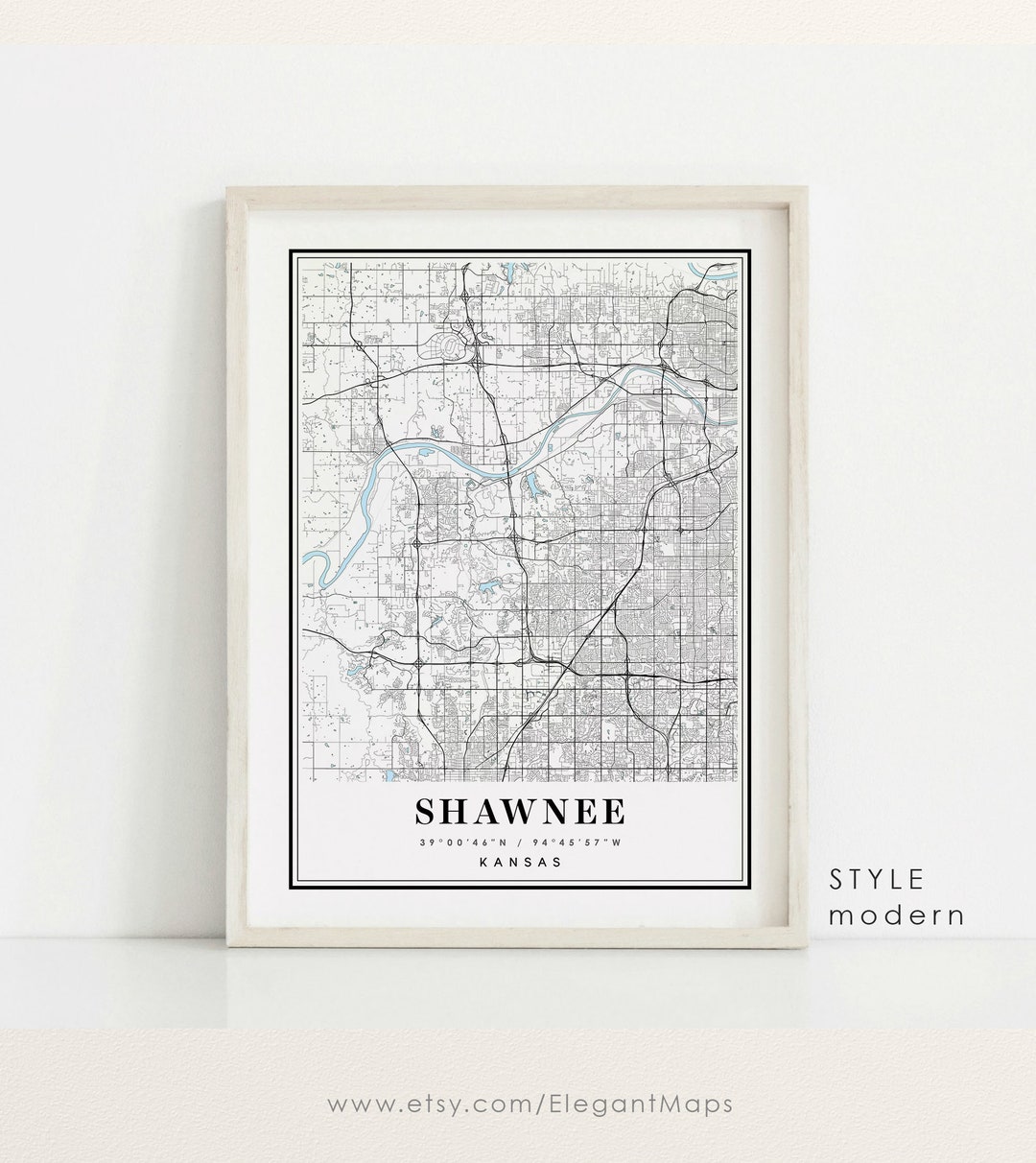 Shawnee Kansas Map, Shawnee KS Map, Shawnee City Map, Shawnee Print