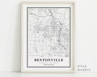 Bentonville Arkansas map, Bentonville AR map, Bentonville city map, Bentonville print, Bentonville poster, Bentonville map art