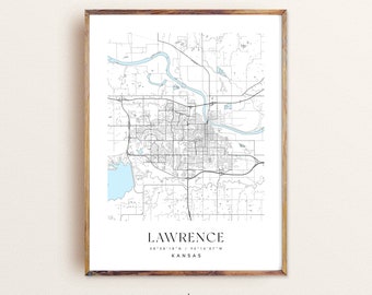 Lawrence Kansas City Map Art Print: Custom Wall Decor