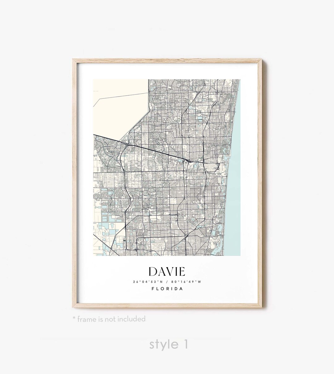 Davie FL Map Florida Print A Detailed Wall Art Decor of the - Etsy
