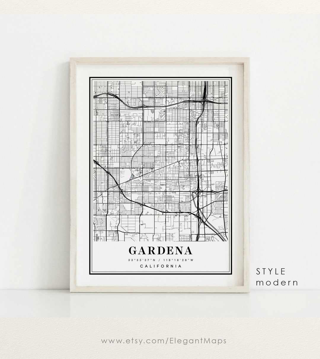 Gardena California Map Gardena CA Map Gardena City Map Etsy
