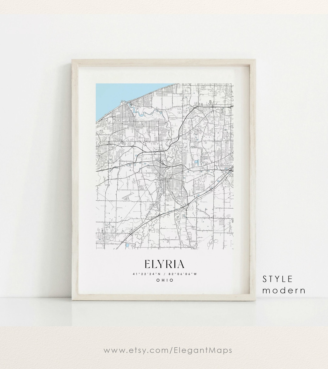 Elyria Ohio Map Elyria OH Map Elyria City Print Elyria Etsy