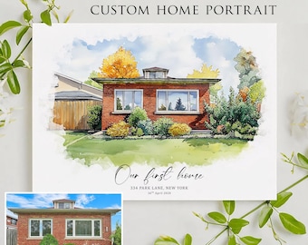 Benutzerdefinierte Aquarell, Haus Porträt vom Foto, neues Zuhause Einweihungsgeschenk, unser erstes Haus Porträt Makler Geschenk, personalisierte Weihnachtsgeschenk