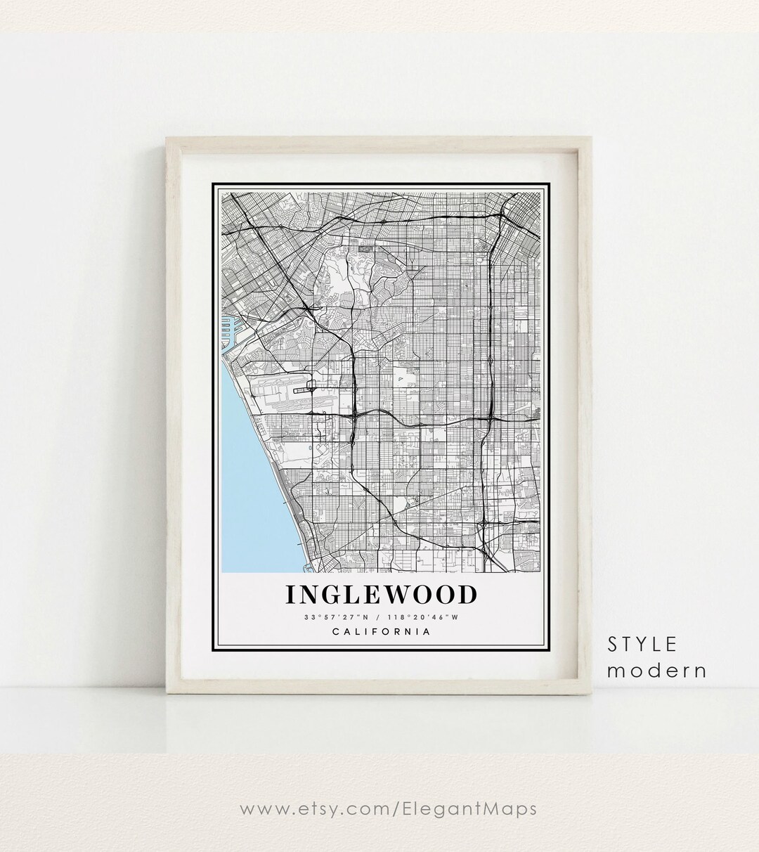 Inglewood California Map Inglewood CA Map Inglewood City Etsy