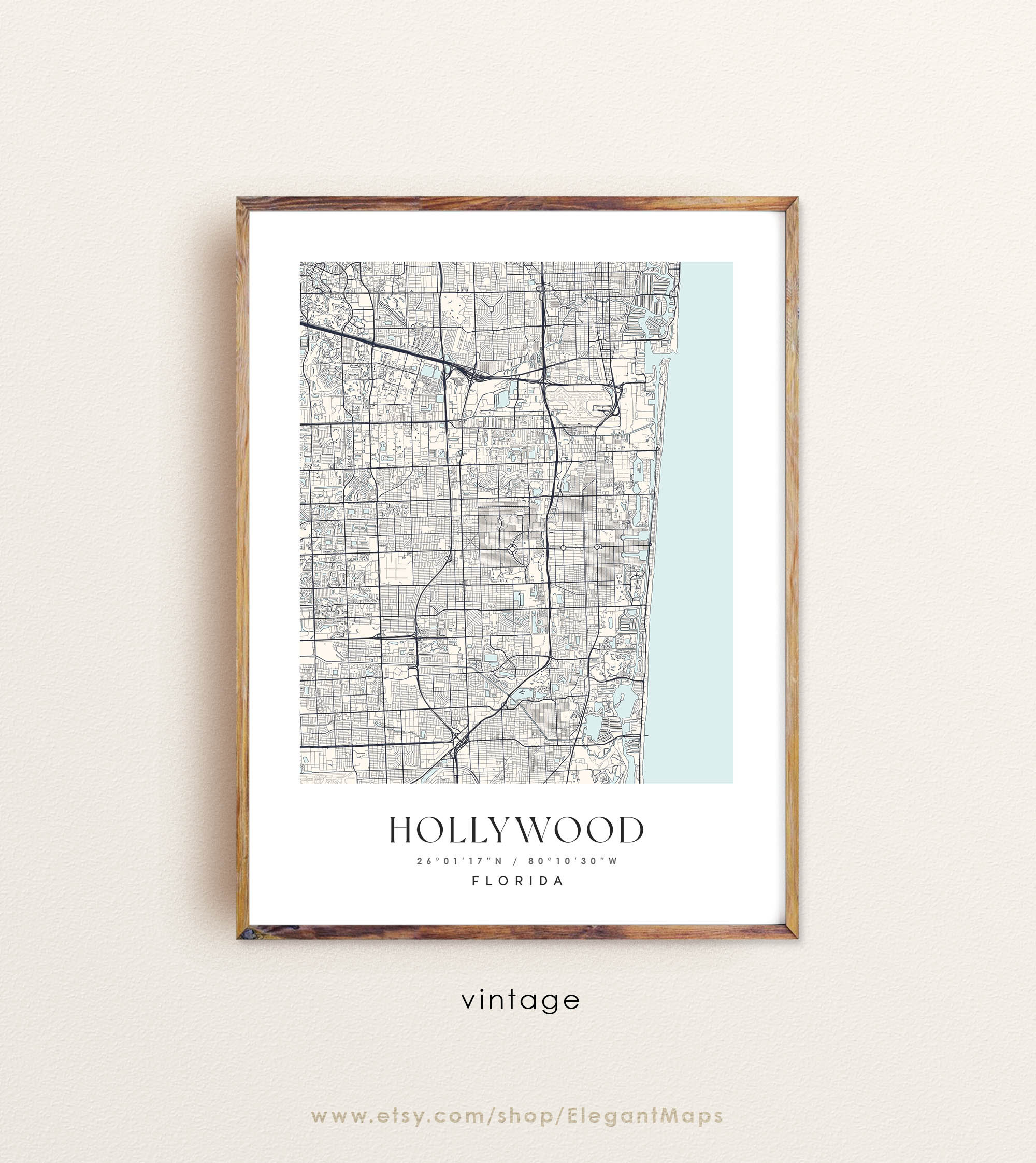 Hollywood Florida map Hollywood - Il Fullxfull.3259365919 4jqs