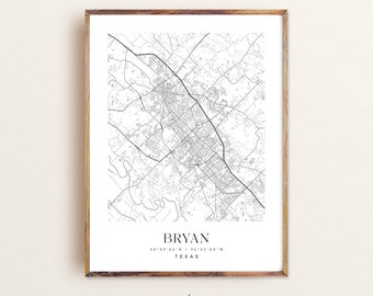 Bryan Texas map, Bryan TX map, Bryan city print, Bryan poster, Bryan art, Custom city map, Wall Art