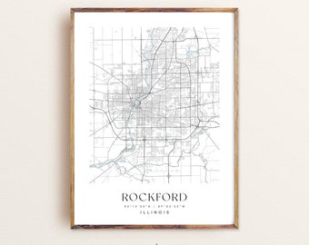 Rockford Illinois map, Rockford IL map, Rockford city print, Rockford poster, Rockford art, Custom city map, Wall Art