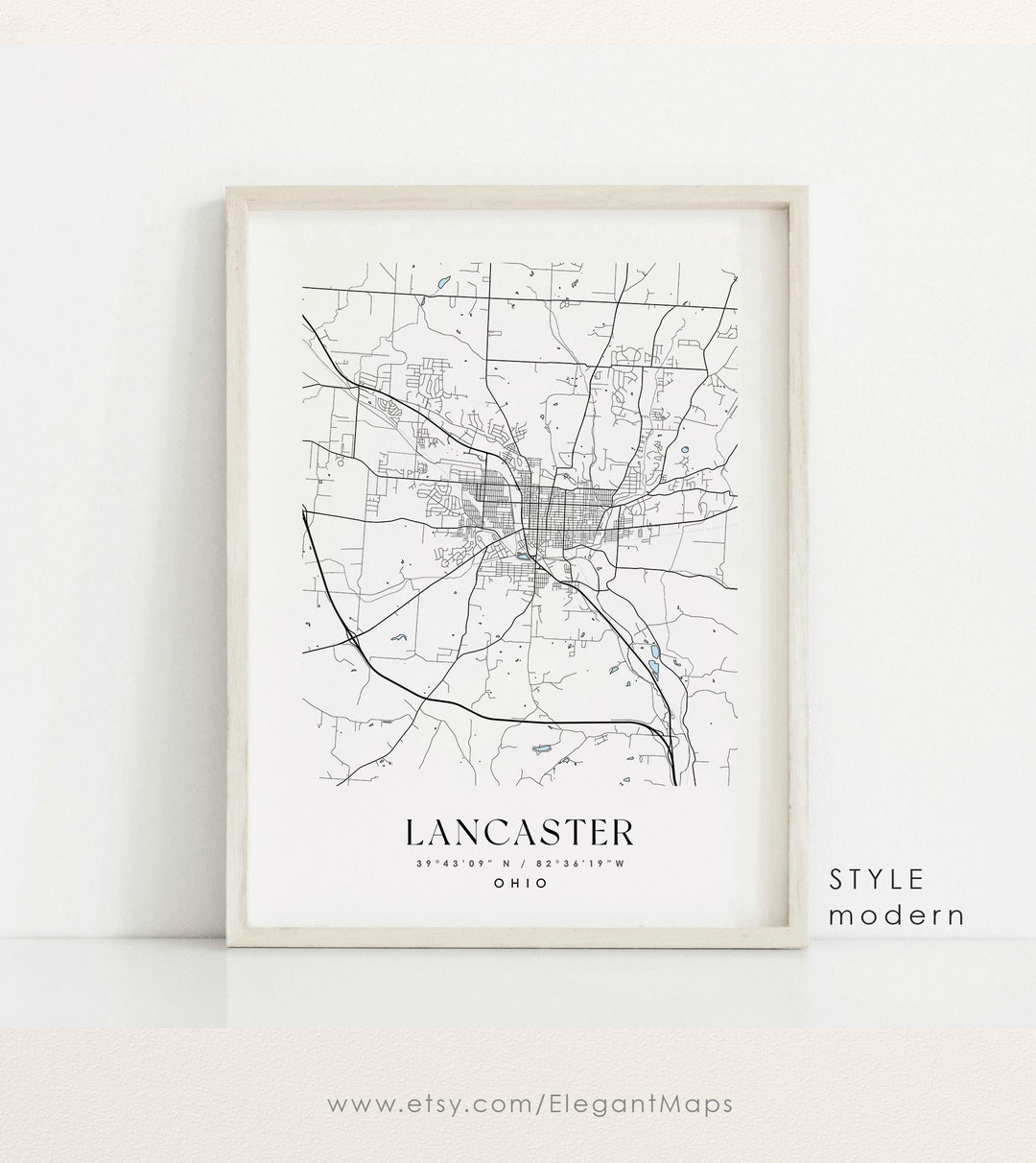 Lancaster Ohio Map Lancaster OH Map Lancaster City Print Etsy