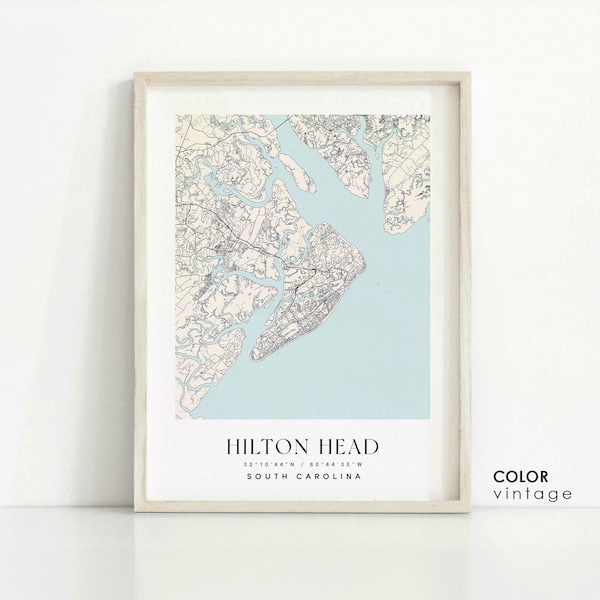 Impresión del mapa de Hilton Head Island: arte minimalista moderno