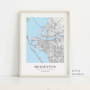 Bradenton Florida Map Art Print: Custom Cityscape Wall Art