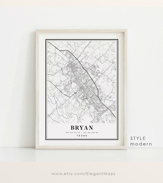Bryan Texas Map Bryan TX Map Bryan City Map Bryan Print | Etsy