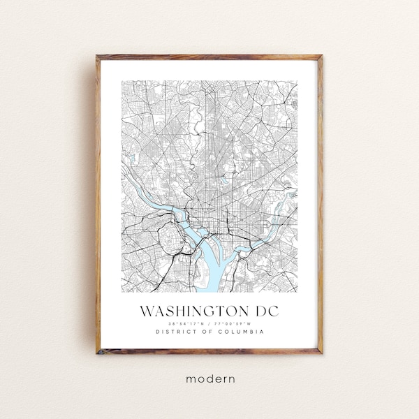 Washington DC District of Columbia map, Washington DC map, Washington DC city print, Washington D C poster, Washington Custom city map