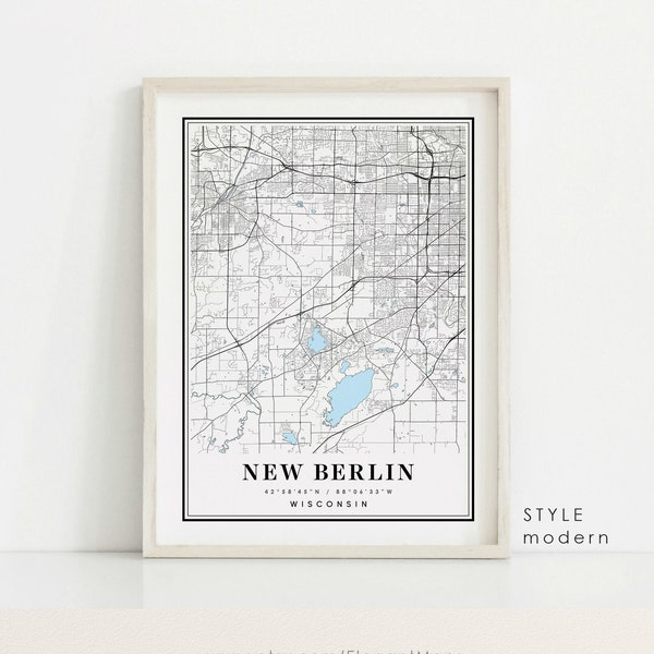 New Berlin Wisconsin map, New Berlin WI map, New Berlin city map, New Berlin print, New Berlin poster, New Berlin map art