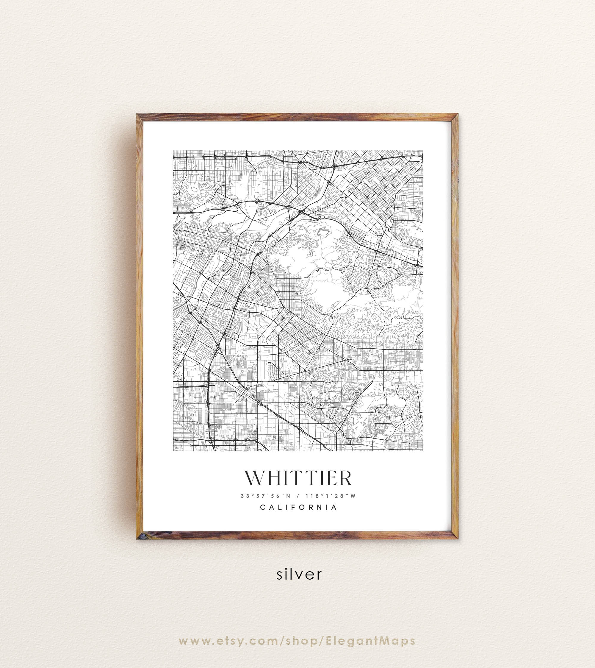Whittier California Map Whittier CA Map Whittier City Print Etsy UK
