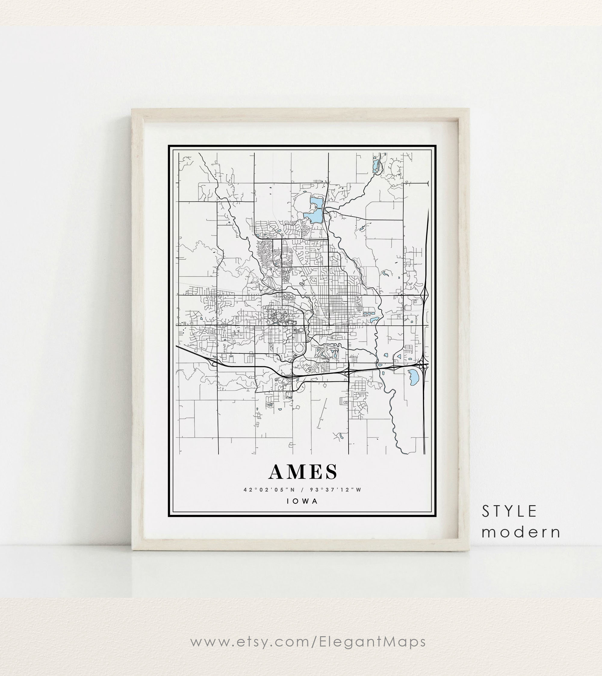 Ames Iowa Map Ames IA Map Ames City Map Ames Print Ames Etsy