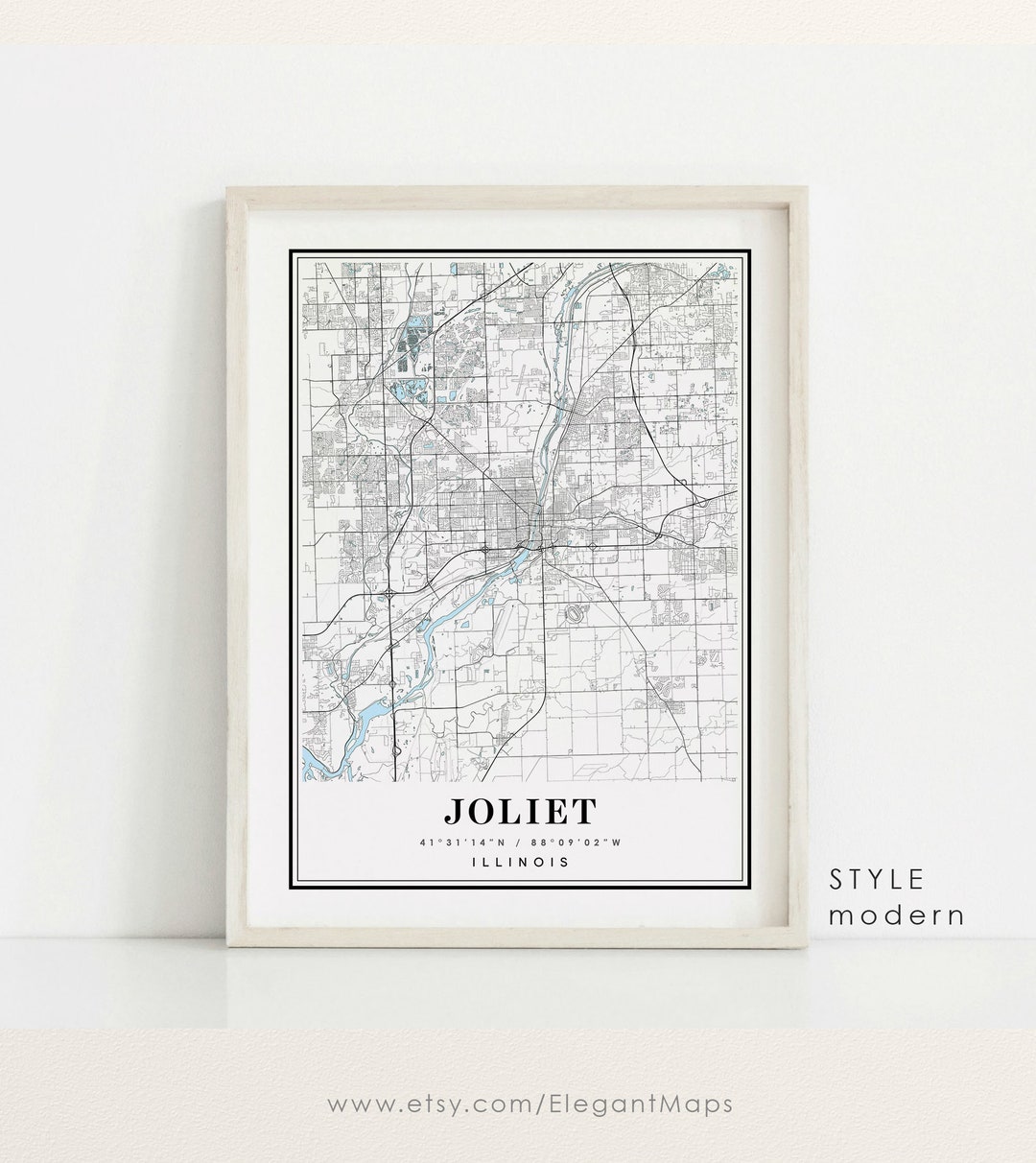 Joliet Illinois Map, Joliet IL Map, Joliet City Map, Joliet Print, Joliet Poster, Joliet Art