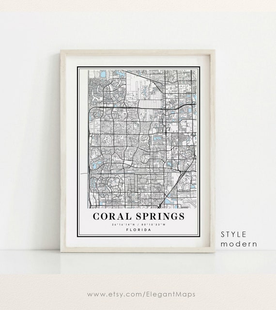 Coral Springs FL Map Coral Springs Map Print Coral Springs Minimalist Coral Springs Map Modern Poster Florida Coral Springs City Map