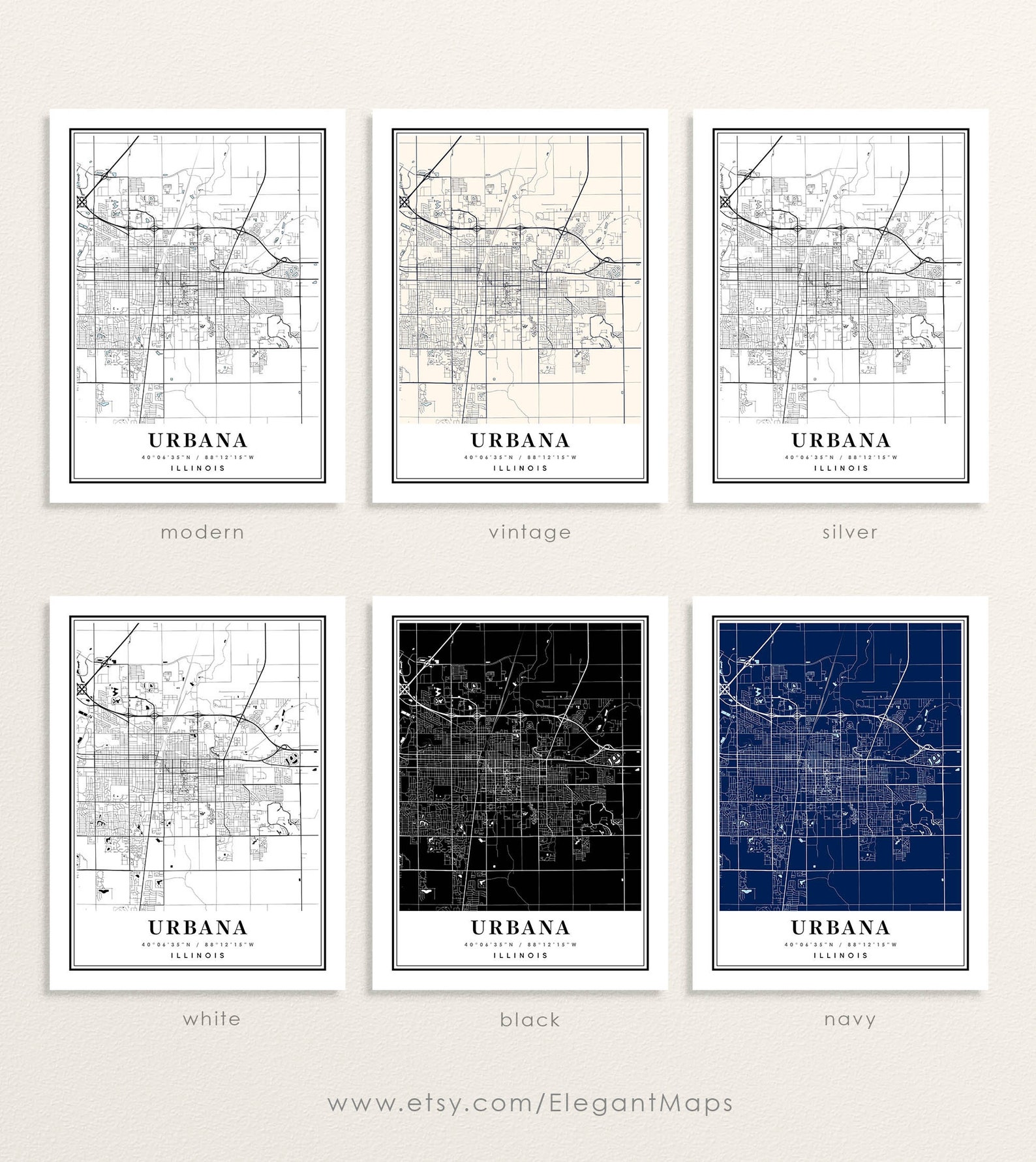 Urbana Illinois Map Urbana IL Map Urbana City Map Urbana Etsy