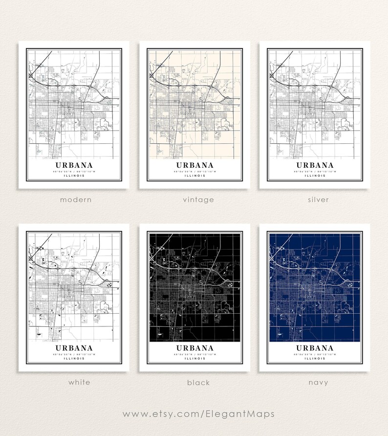 Urbana Illinois Map Urbana IL Map Urbana City Map Urbana Etsy