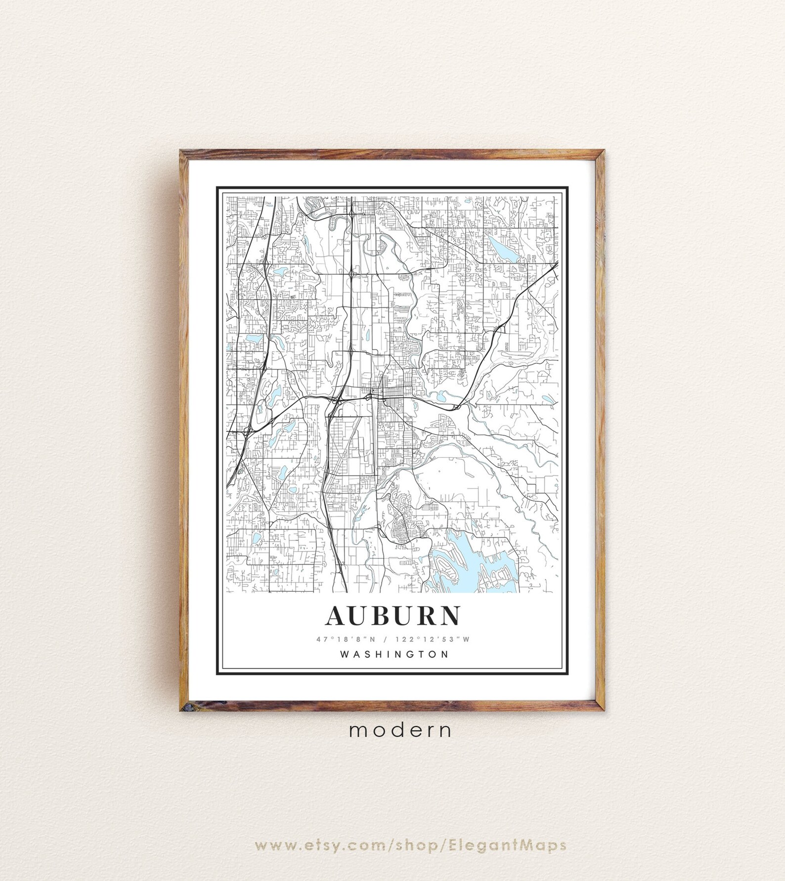 Auburn Washington map Auburn WA map Auburn city map Auburn Etsy