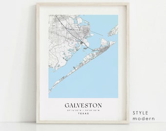 Galveston Texas Map Art Print: Custom Cityscape Wall Art