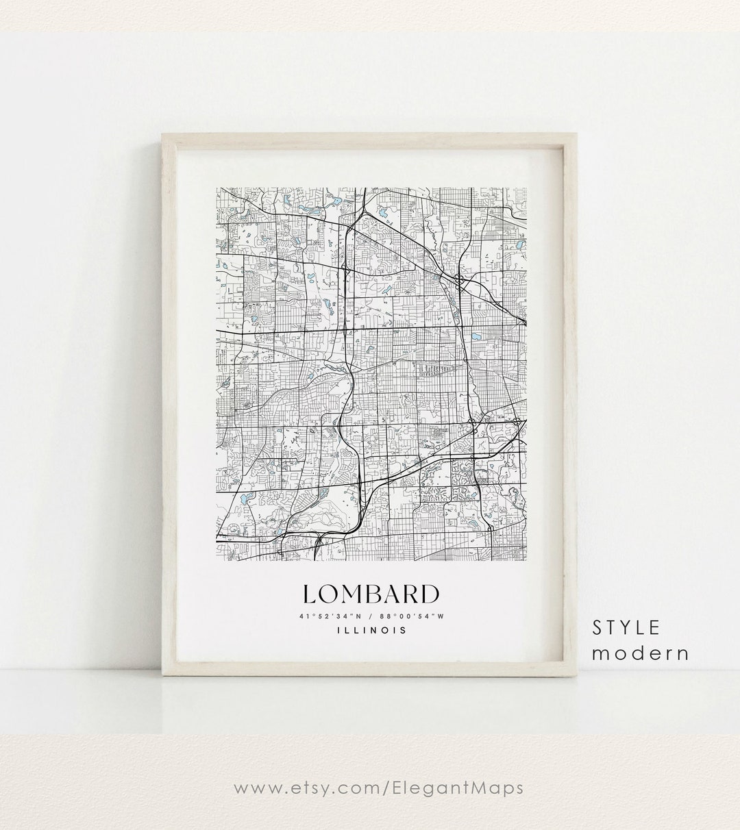 Lombard Illinois Map Lombard IL Map Lombard City Print Etsy