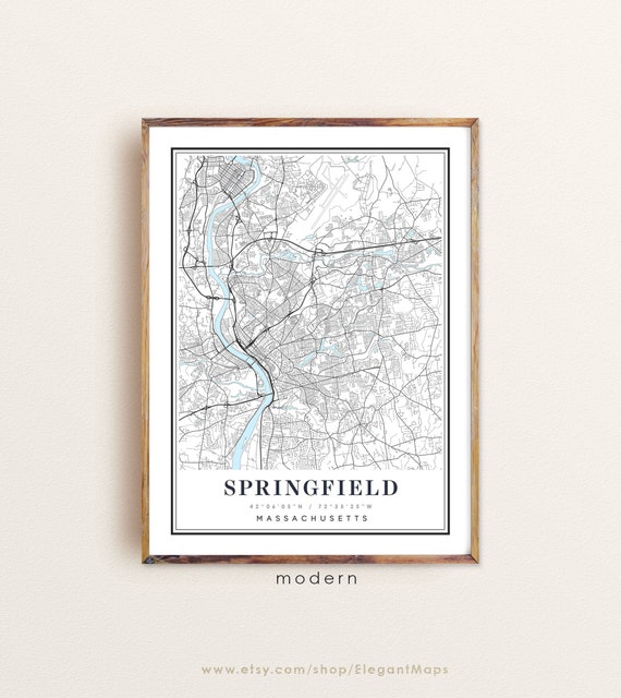 Springfield Wall Art gift Springfield Poster Personalized map Custom city Springfield Massachusetts Map Springfield City Print