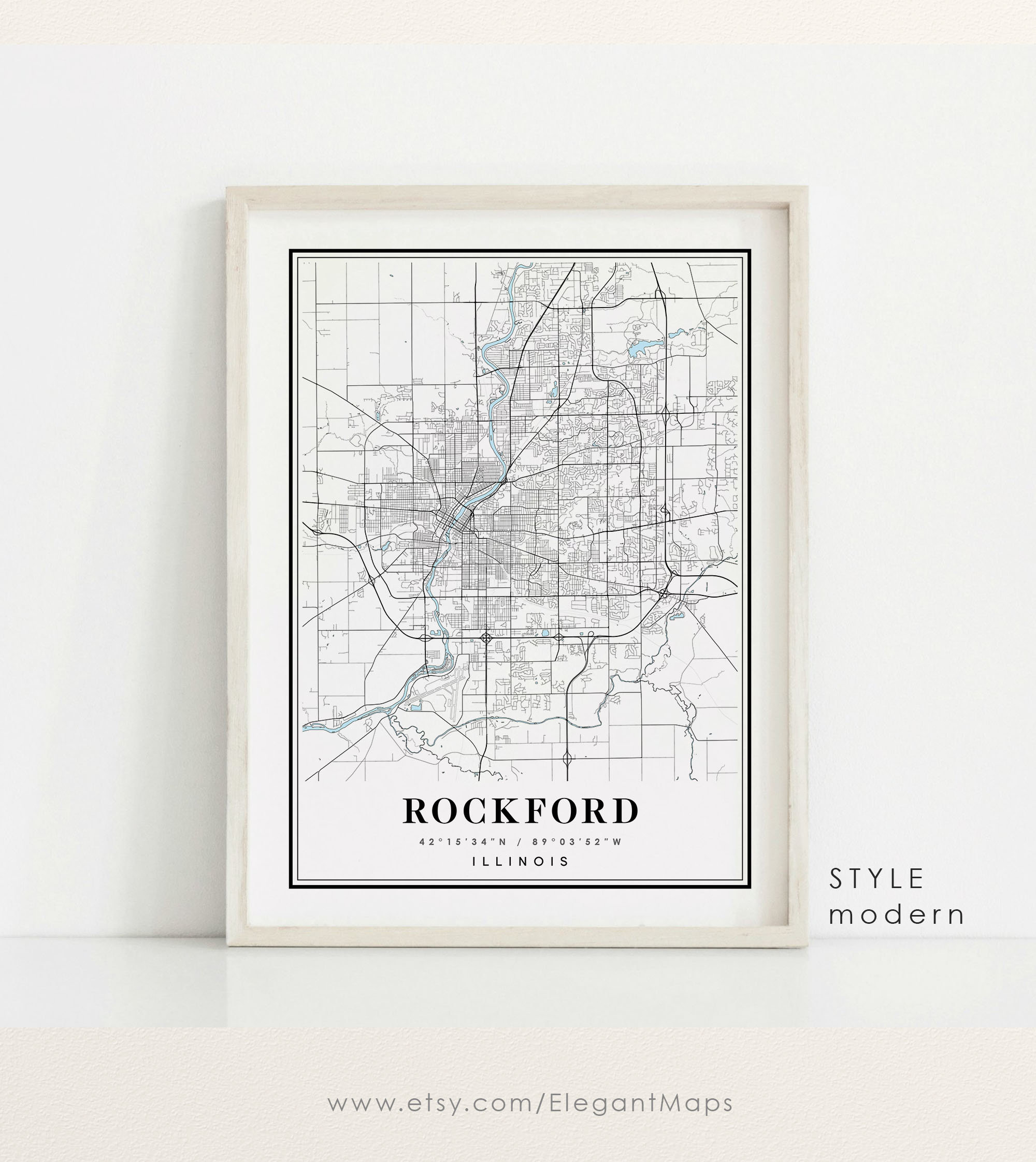 Rockford Illinois Map Rockford IL Map Rockford City Map Etsy