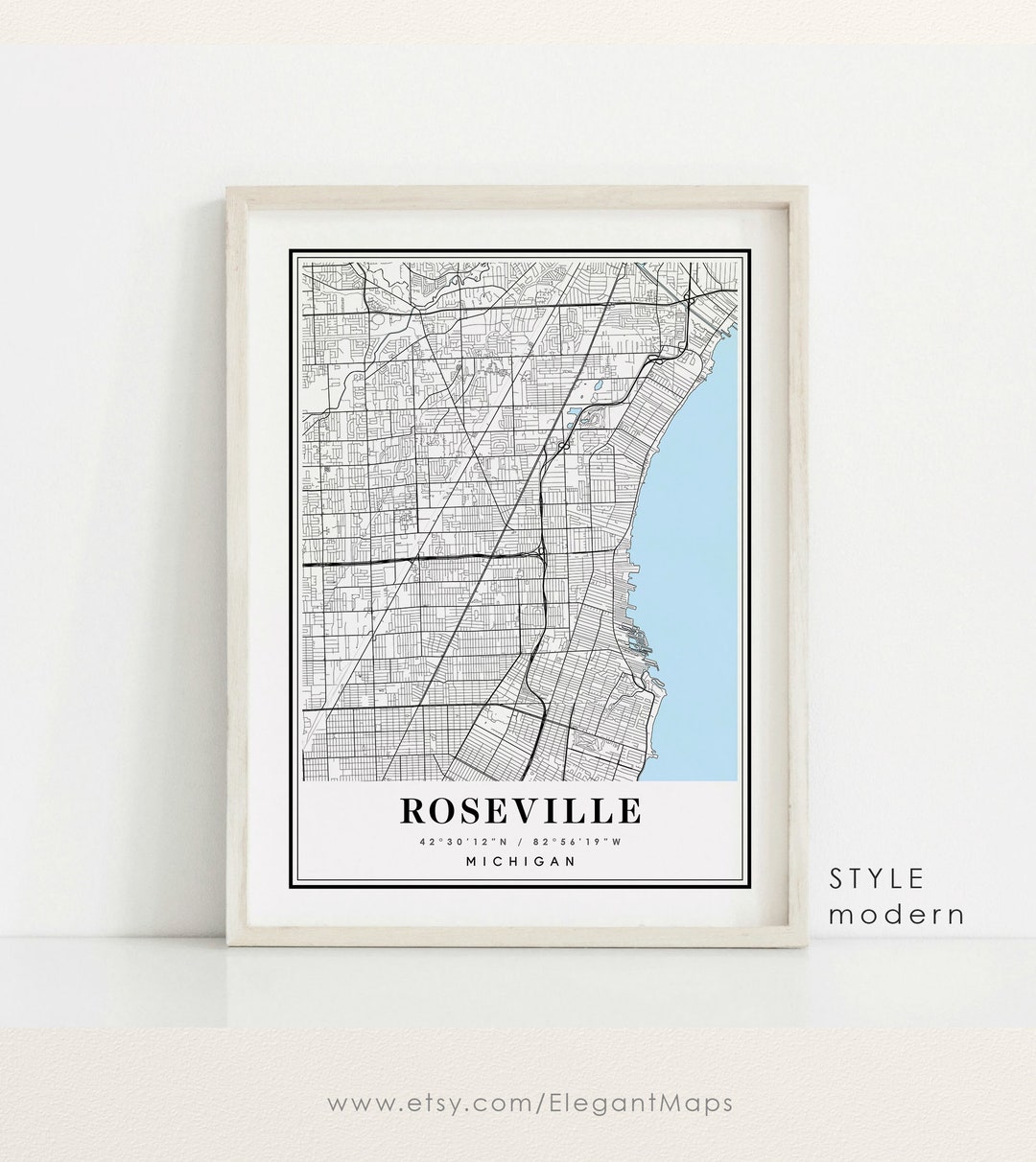 Roseville Michigan Map Roseville MI Map Roseville City Map Etsy