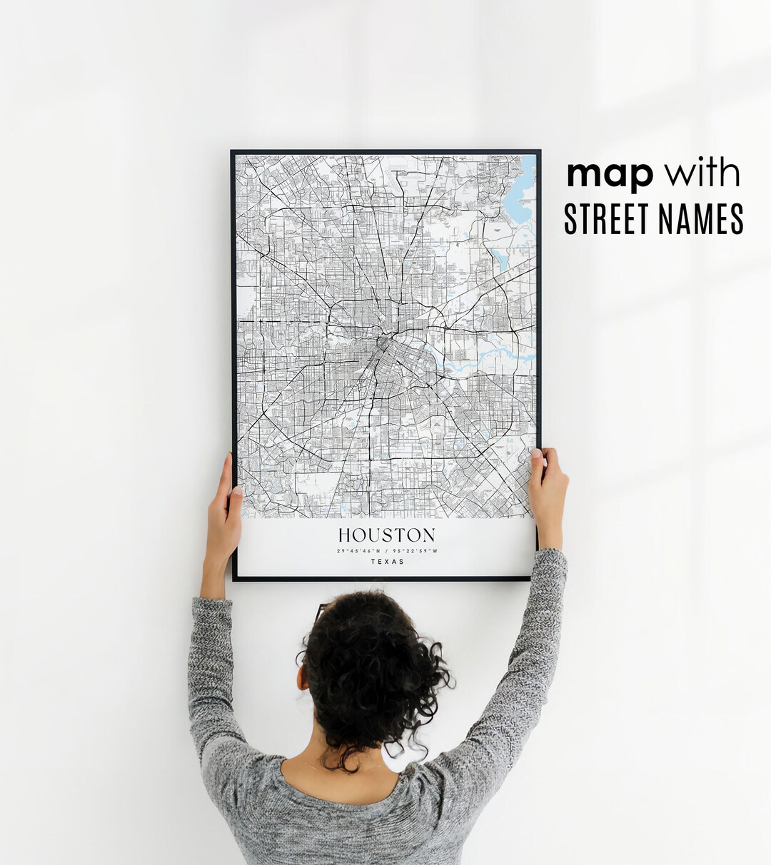 Houston TX Map Poster With Street Name Labels A Stylish and Etsy