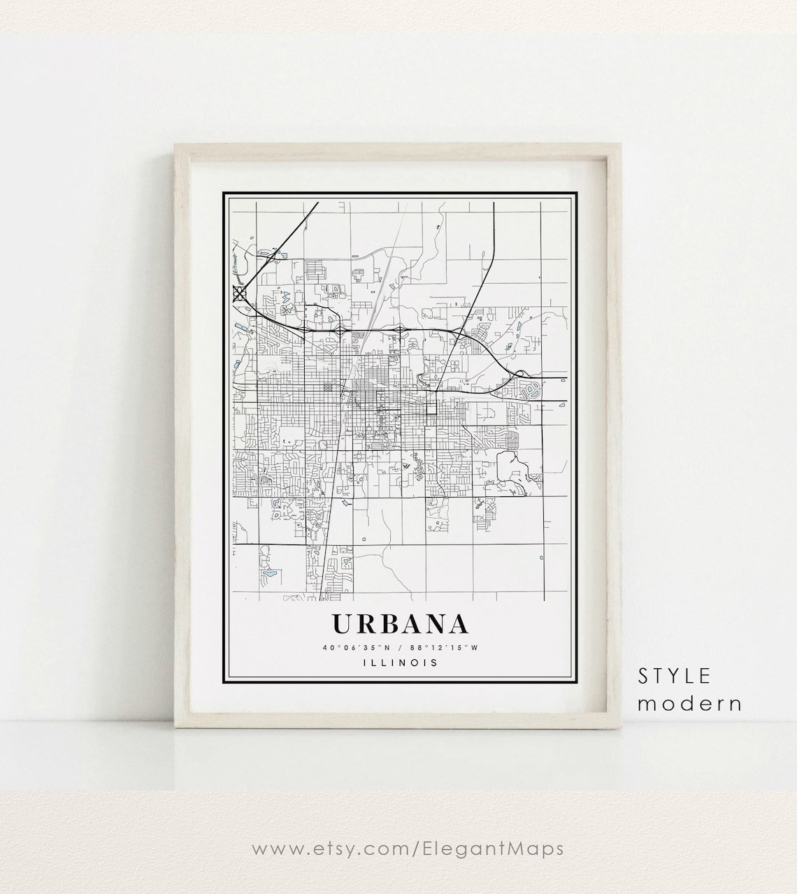 Urbana Illinois Map Urbana IL Map Urbana City Map Urbana Etsy