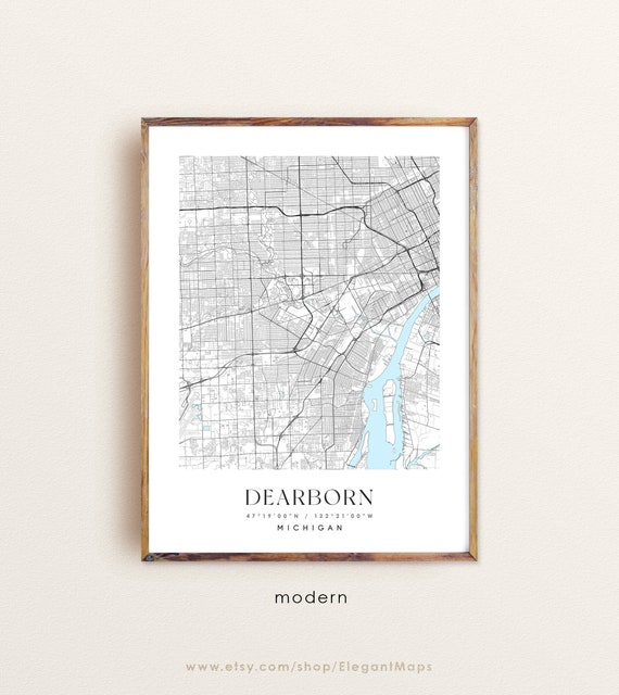 Artistic Map Print of Dearborn MI
