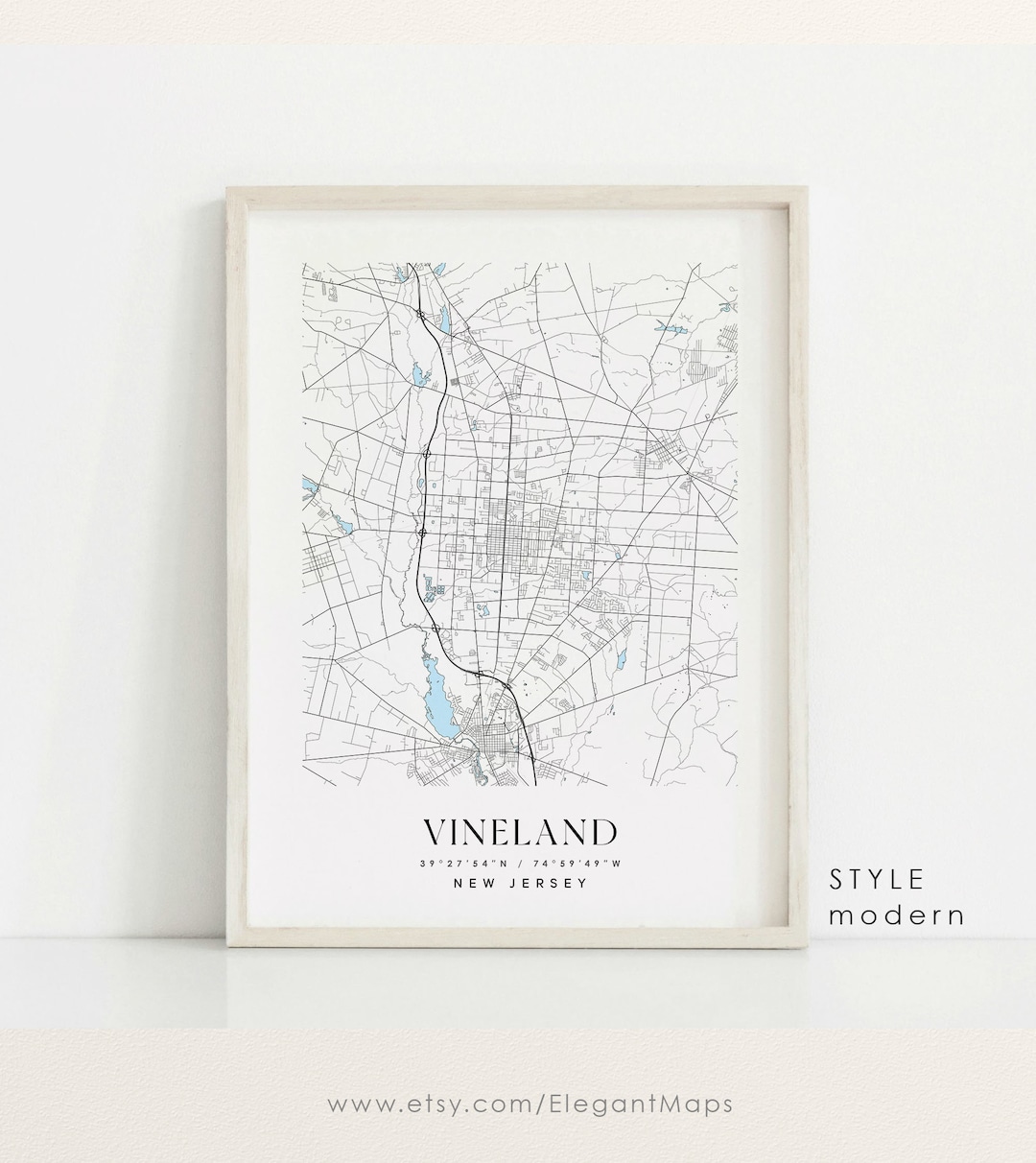 Vineland New Jersey Map Vineland NJ Map Vineland City Print Etsy