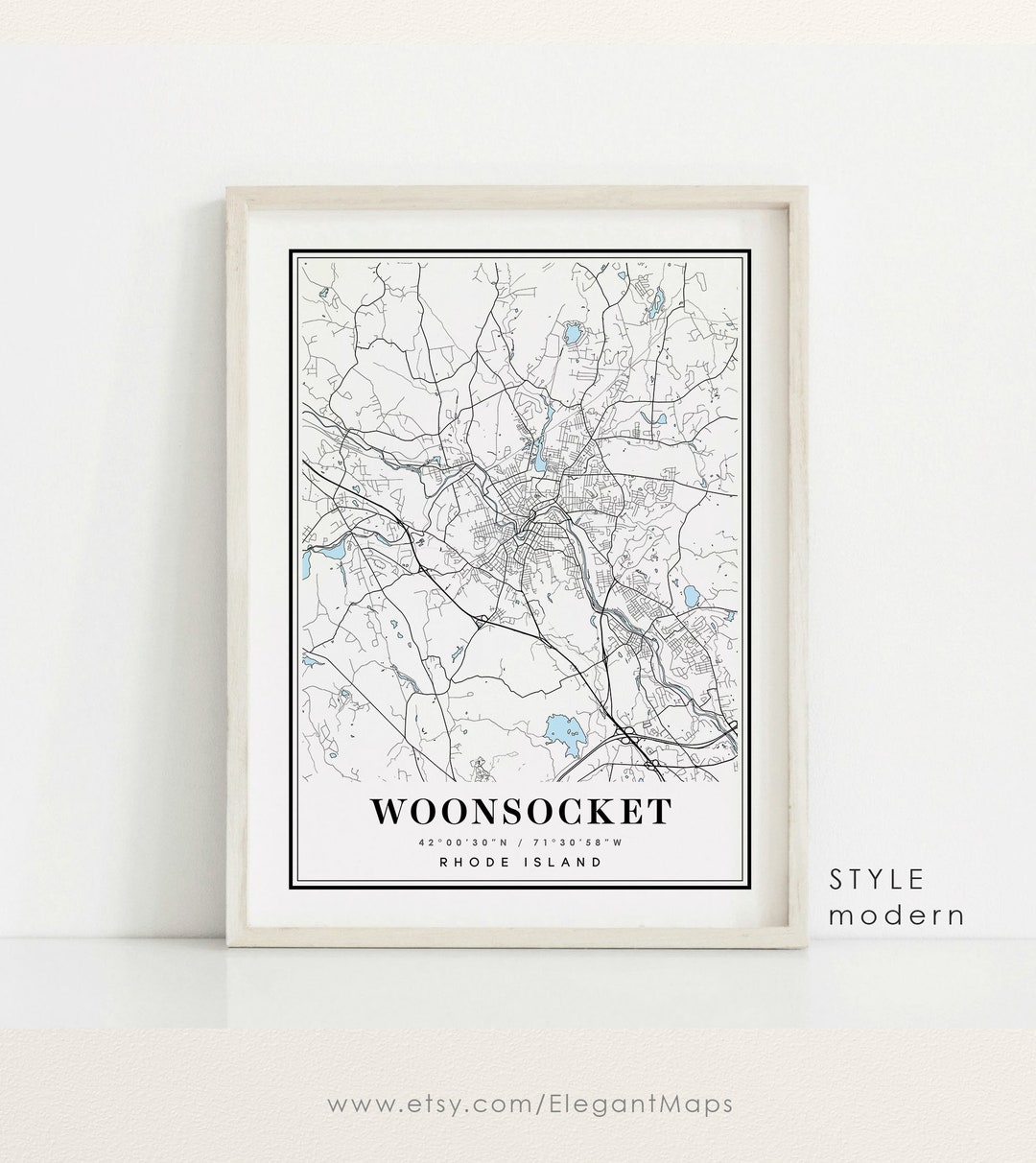 Woonsocket Rhode Island Map Woonsocket RI Map Woonsocket Etsy