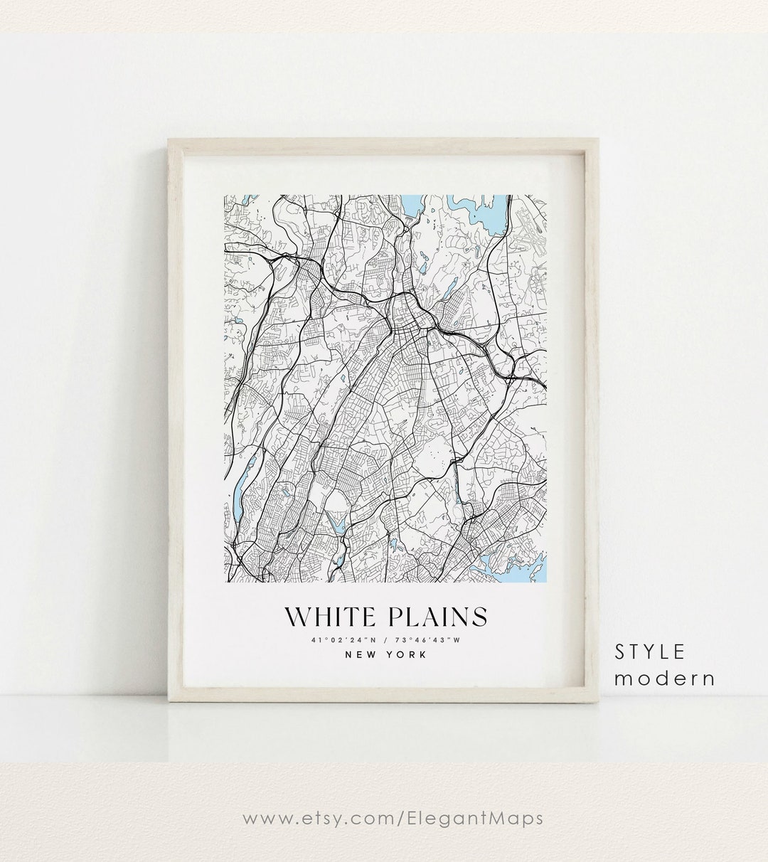 White Plains New York Map, White Plains NY Map, White Plains City Print ...