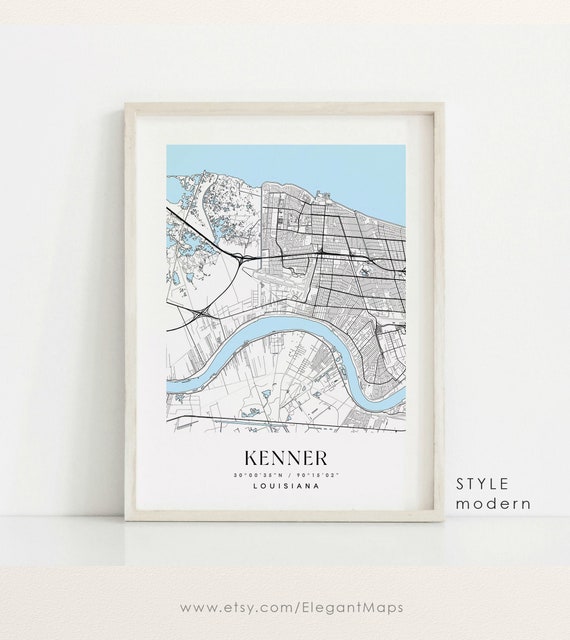 Kenner Louisiana Map Kenner LA Map Kenner City Print Kenner Etsy