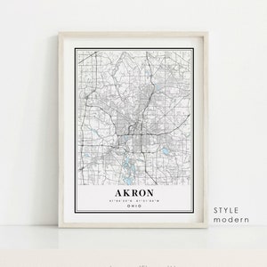 Akron Ohio map, Akron OH map, Akron city map, Akron print, Akron poster, Akron art, Akron map, Custom map prints