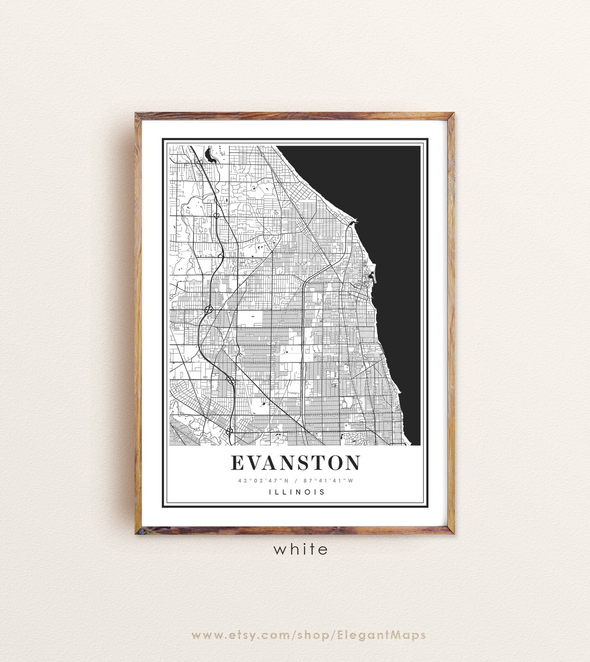 Evanston Illinois map Evanston IL map Evanston city map | Etsy