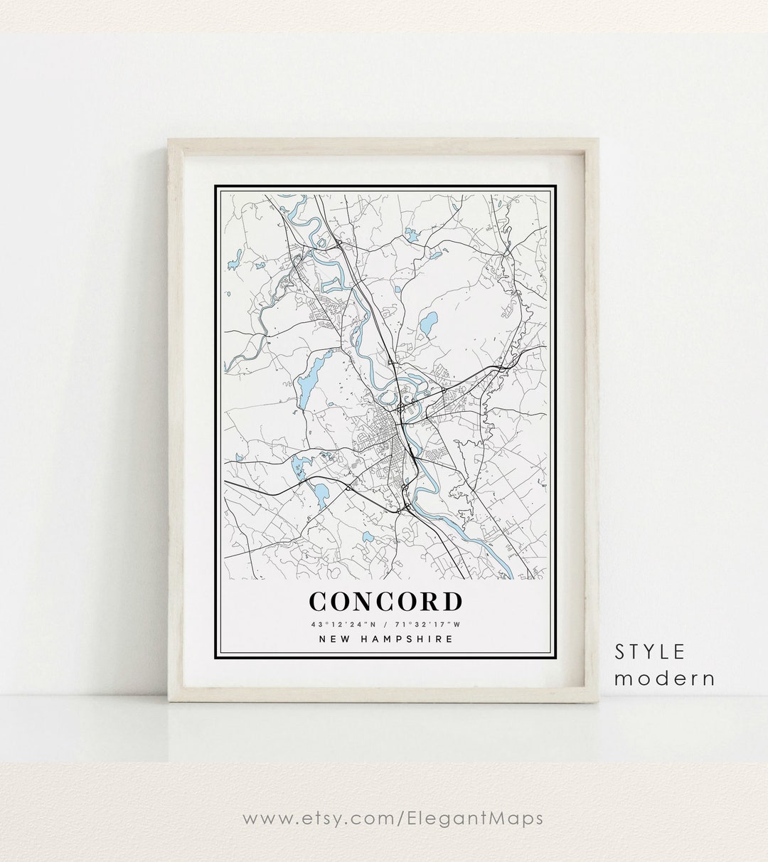 Concord New Hampshire Map Concord NH Map Concord City Map Etsy