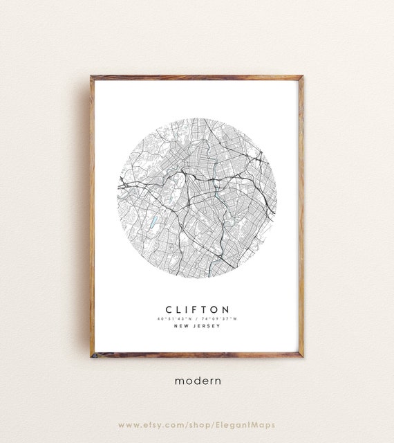 Clifton New Jersey Clifton NJ Map Clifton Print Clifton - Etsy