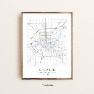 Decatur Illinois Map Art Print: Custom City Wall Decor