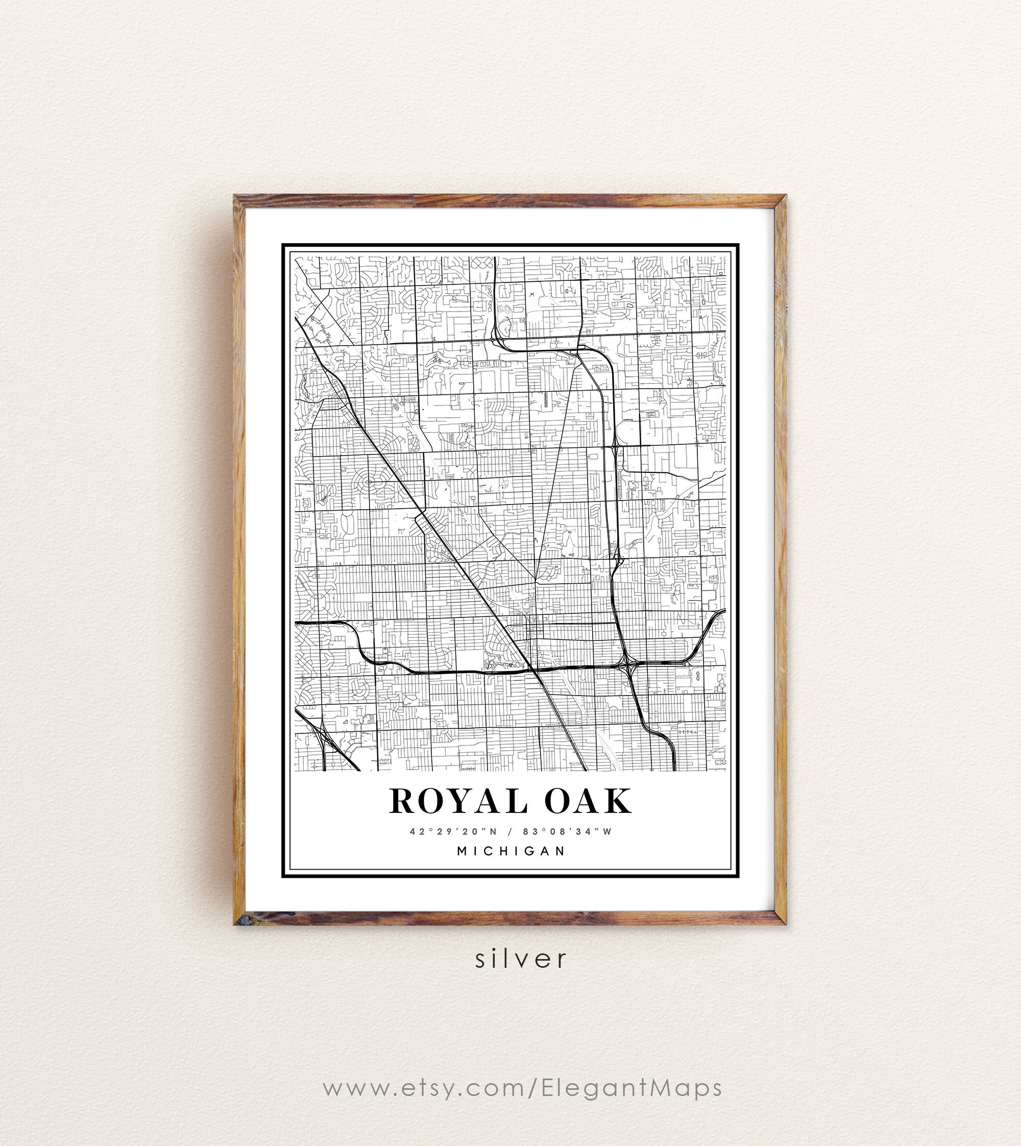 Royal Oak Michigan Map Royal Oak MI Map Royal Oak City Map Etsy