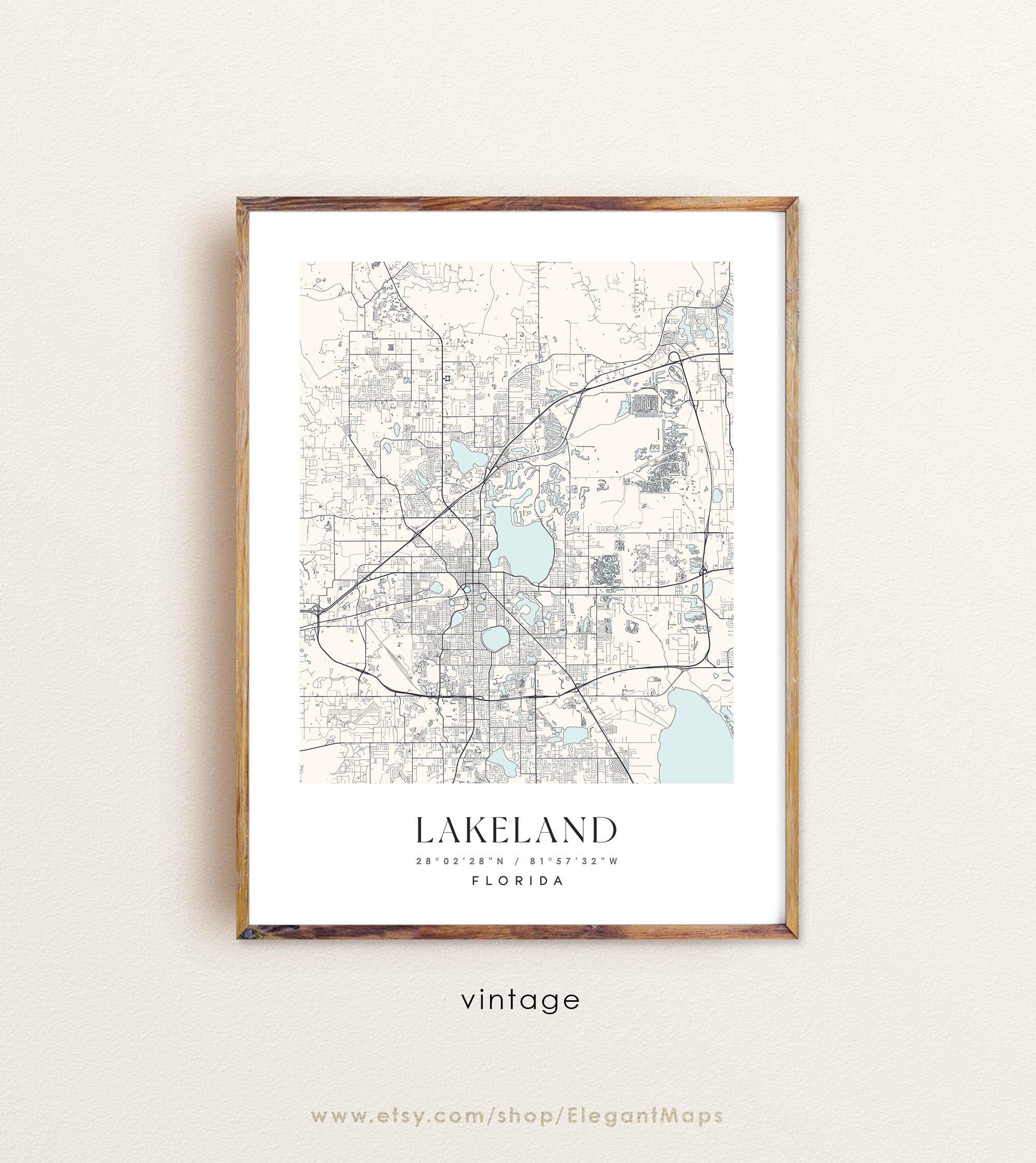 Lakeland Florida Map Lakeland FL Map Lakeland City Print Etsy