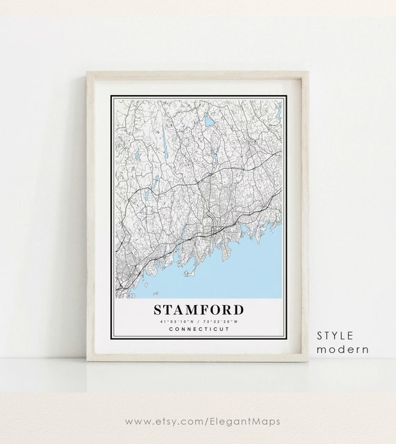 Stamford Connecticut Map Stamford CT Map Stamford City Map Etsy
