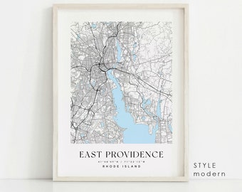 East Providence Rhode Island map, East Providence RI map, East Providence city print, East Providence poster, Custom city map, Wall Art