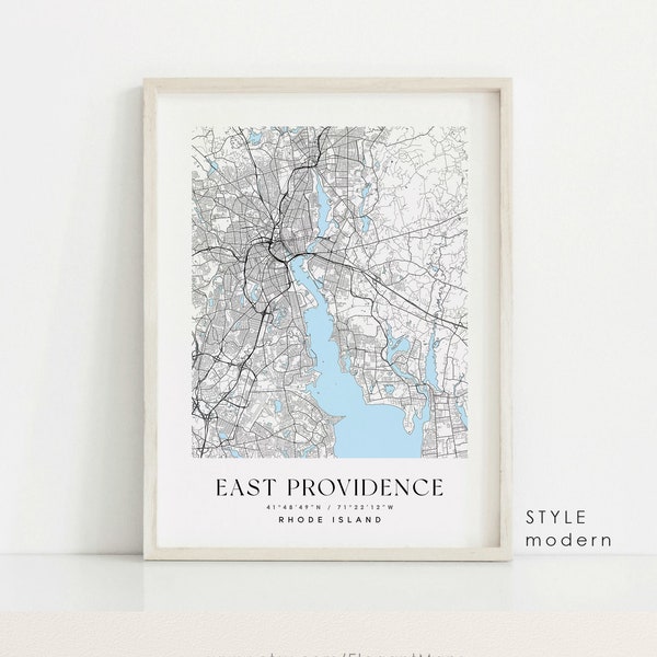 East Providence Rhode Island map, East Providence RI map, East Providence city print, East Providence poster, Custom city map, Wall Art