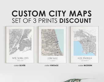 Custom City Map Prints: Set of 3, Personalized Location