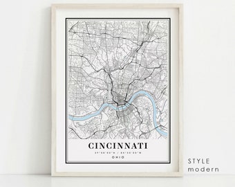 Cincinnati Ohio map, Cincinnati OH map, Cincinnati city map, Cincinnati print, Cincinnati poster, Cincinnati art, Cincinnati map, Custom map