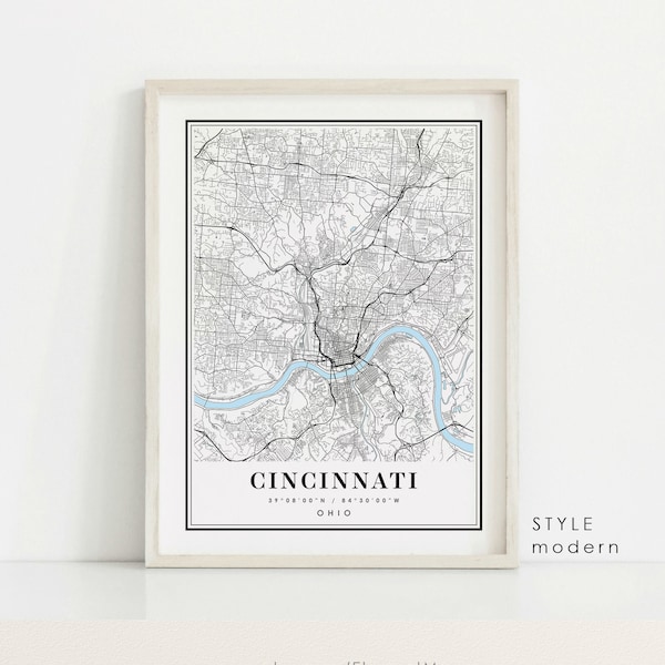 Cincinnati Ohio map, Cincinnati OH map, Cincinnati city map, Cincinnati print, Cincinnati poster, Cincinnati art, Cincinnati map, Custom map